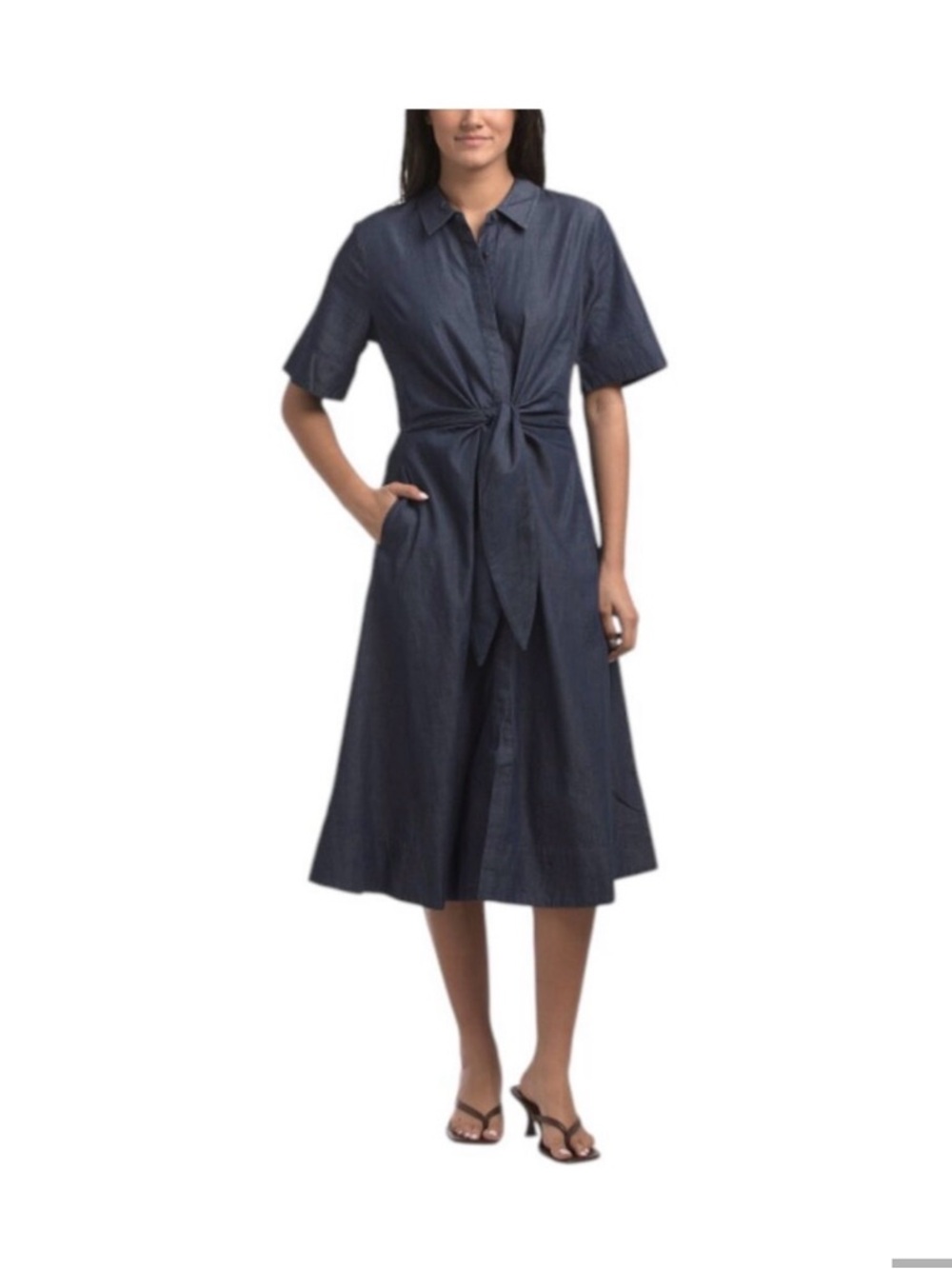Riley - Draper James Tie-Front Navy Shirt Dress - Women's